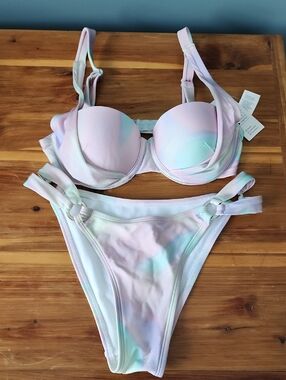 Cupshe Pastel Tie-Dye Bikini in Pink, Mint & Lavender